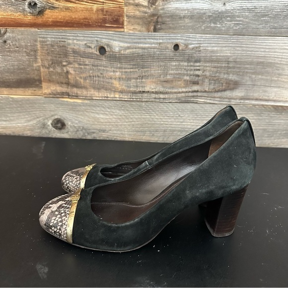 Tory Burch Pacey Black Suede Snake Print Block Pump Heels Women Size 8 - Picture 1 of 10